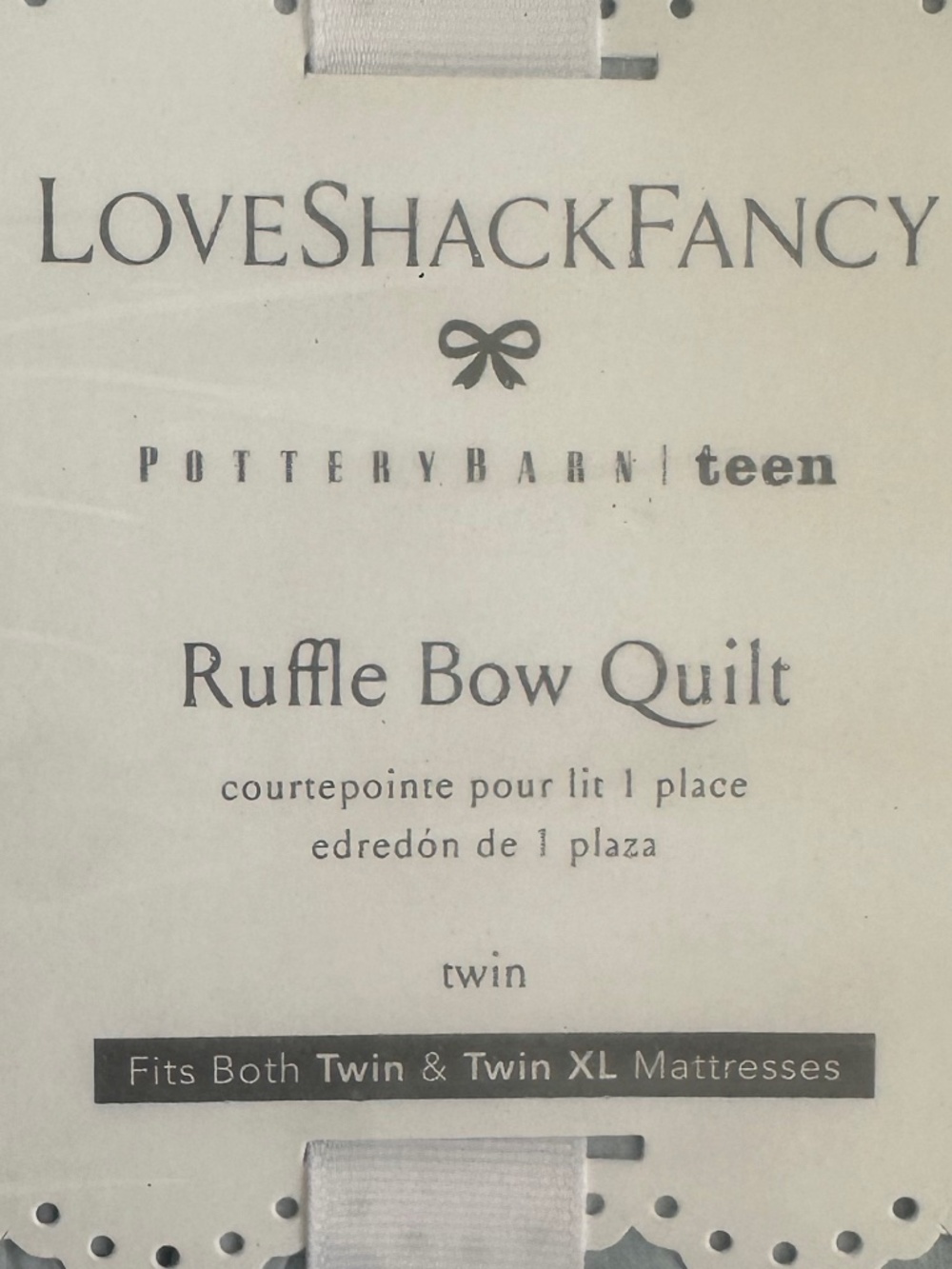 Pottery Barn Teen LoveShackFancy Cotton Ruffle Bow Quilt Light Blue Twin NWT - Picture 3 of 5